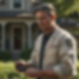 Professional pest control technician assessing a property