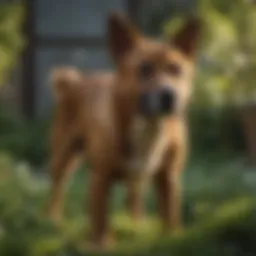 A dog inspecting a garden for pests