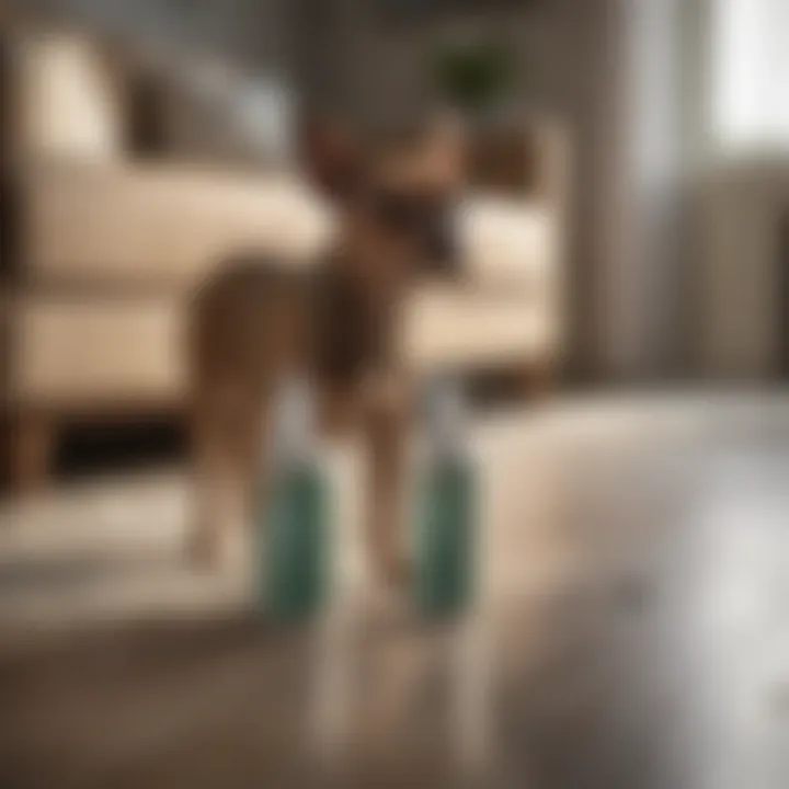 Application of Vet's Best Flea and Tick Home Spray in a living room setting