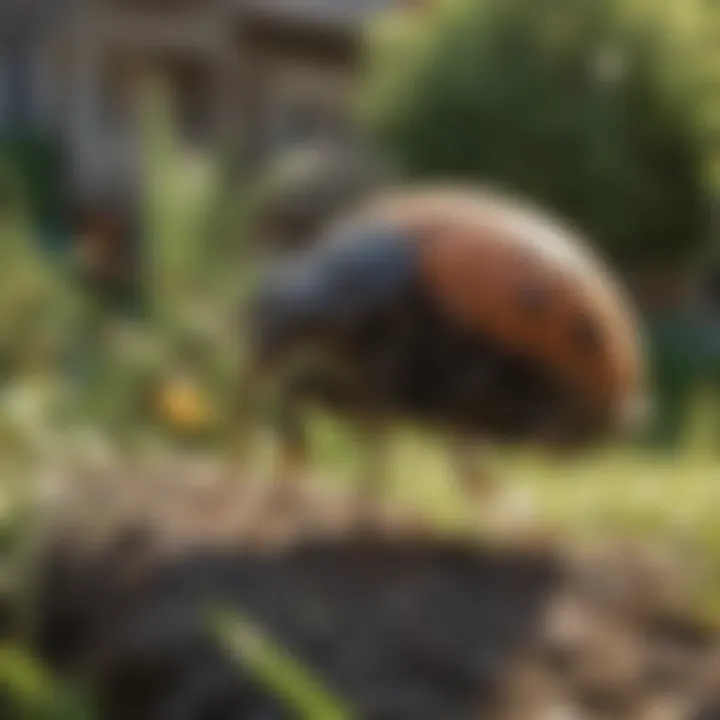 A homeowner applying bug bomb treatment in a garden.