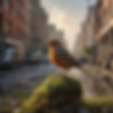 Ecological Impact on Birds in Urban Habitat Ecological impact visual showing birds in their natural habitat near urban areas