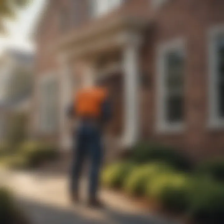 A pest control technician inspecting a residential property