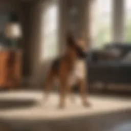 Trained dog searching for bed bugs in a living room