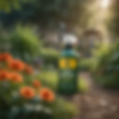 Eco-Friendly Application of Bug Spray in Garden An eco-friendly bug spray application in a garden