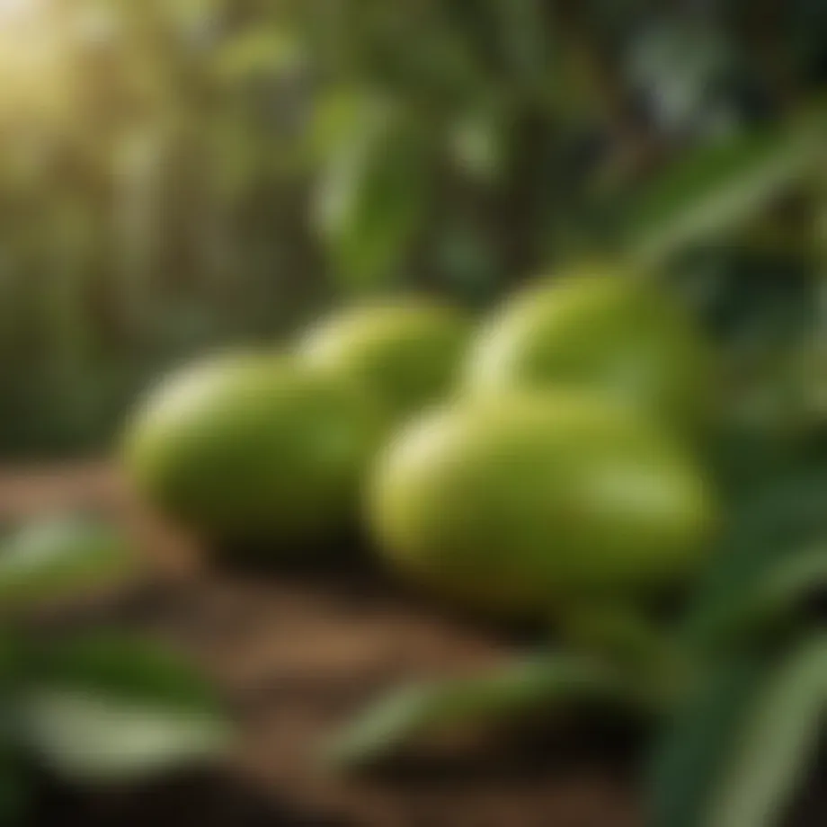 Vibrant green mangoes thriving in a pest-free environment
