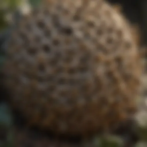 Close-up view of a common wasp nest in natural habitat