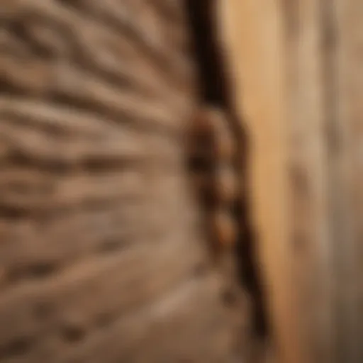 Close-up view of termite damage on wooden structures