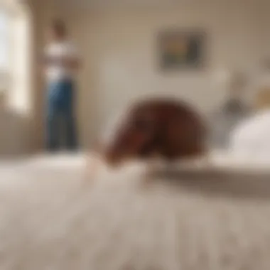 Professional exterminator inspecting a bedroom