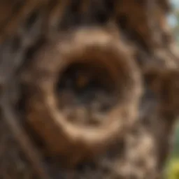 Close-up of a bee nest in a tree