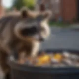 Close-up view of a raccoon rummaging through a trash can in Nashville
