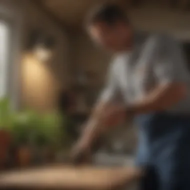 Professional Pest Control Inspection Detailed view of a pest control technician inspecting a property