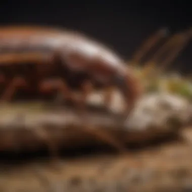 Close-up view of German cockroaches in their habitat