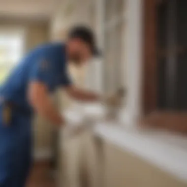 A pest control professional inspecting a property