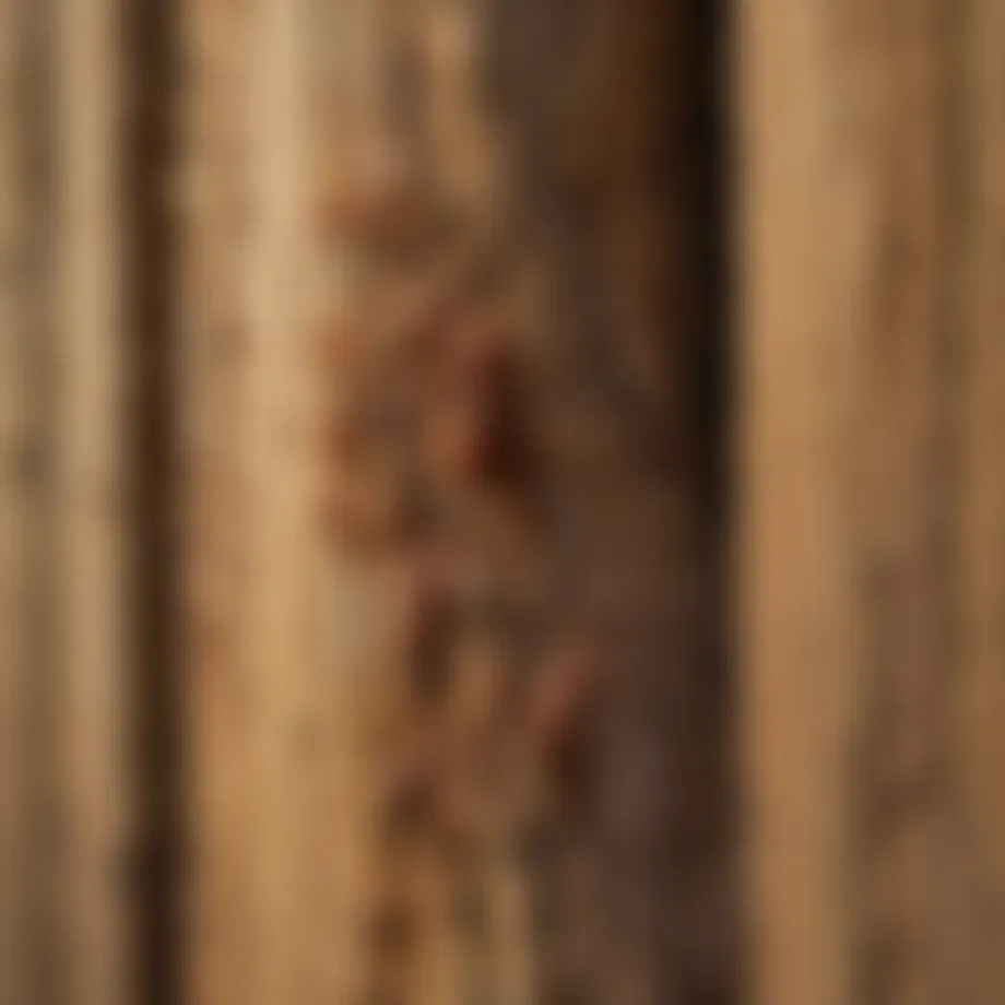 Close-up of termite damage in wooden structure