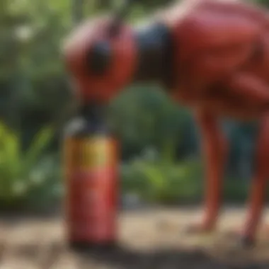 User applying Demon Bug Spray in the garden