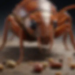 Close-up of a cockroach feeding on food particles