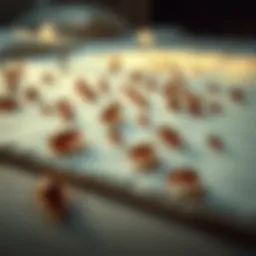 Close-up view of bed bugs on a mattress surface