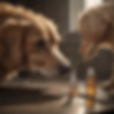 A dog receiving flea medication treatment
