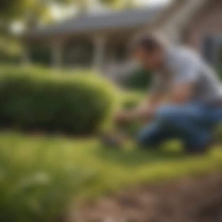 Homeowner assessing pest issues in the yard