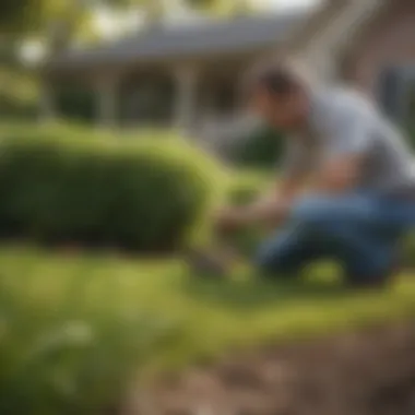 Homeowner Assessing Pest Issues Homeowner assessing pest issues in the yard