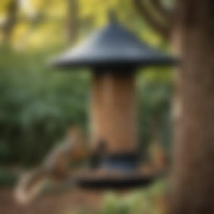 Squirrel-proof bird feeder in a backyard