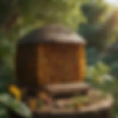 Close-up of a bee hive in a vibrant garden