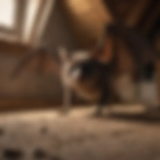 Close-up view of a bat roosting in an attic