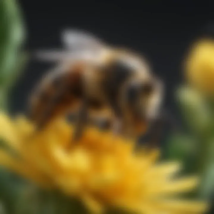 Close-up view of a black and yellow bee on a flower