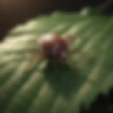 Close-up view of a tick on a leaf