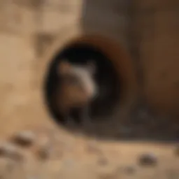 A close-up of a rat hole in a foundation