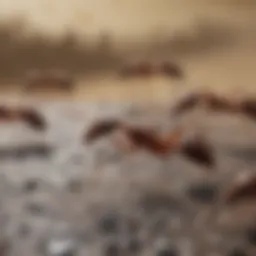 Close-up view of crazy ants on a surface