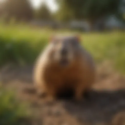 Gopher burrowing in a lawn