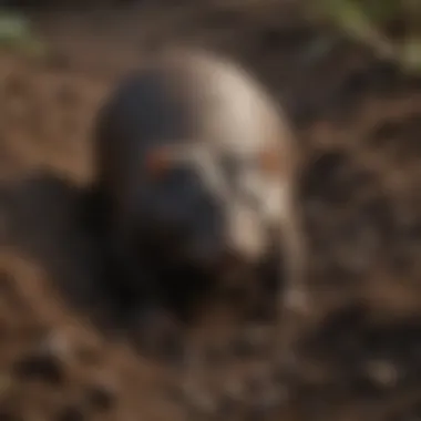 Understanding Mole Behavior Close-up of a mole digging in the soil, highlighting its behavior