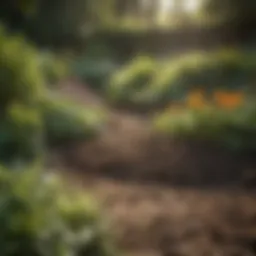 A well-maintained garden showing signs of mole activity with raised mounds