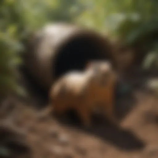 Gopher tunneling activity in a garden