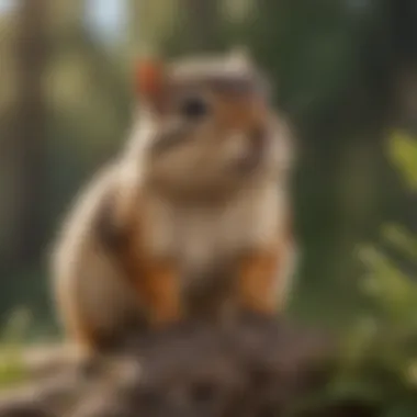 A close-up view of a chipmunk showing its natural habitat.