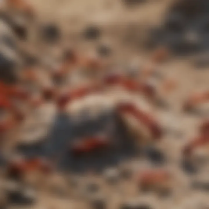 Close-up view of red ants on a surface