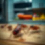 Close-up view of German cockroaches in a kitchen environment
