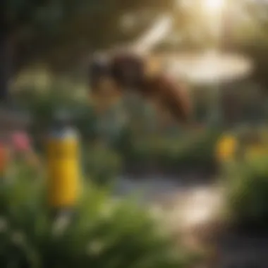 Chemical insect spray being applied in a garden.