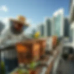 Urban beekeeping setup with hives on a balcony