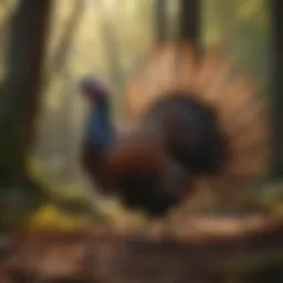 A majestic Eastern Wild Turkey showcasing its vibrant plumage in a forest setting.