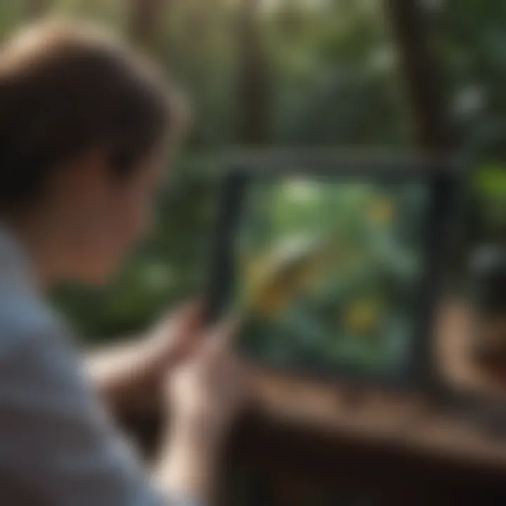 A user analyzing insect data on a tablet screen.