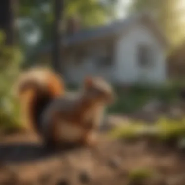 A homeowner observing a squirrel near a repeller