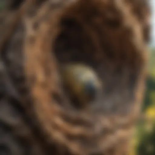 Close-up of a wasp nest in a natural setting