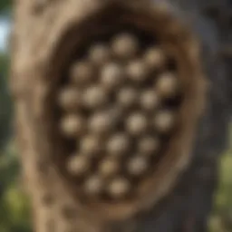 Close-up of wasp nest in a tree