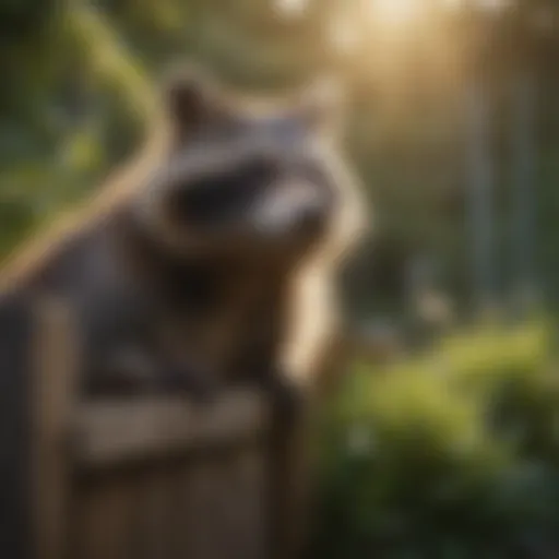 A well-constructed raccoon barrier around a residential garden.