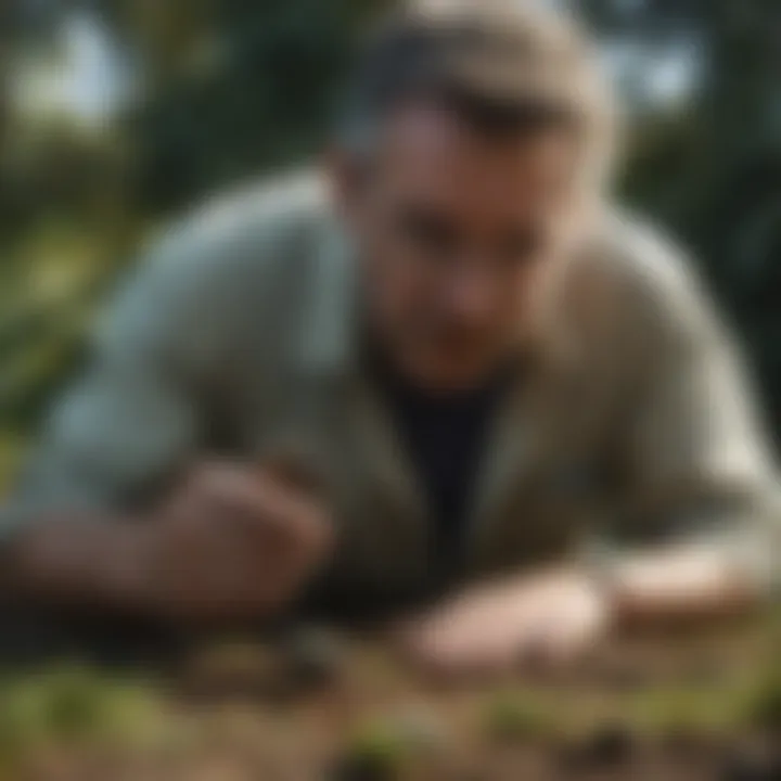 A scientist examining a unique insect species on a remote island