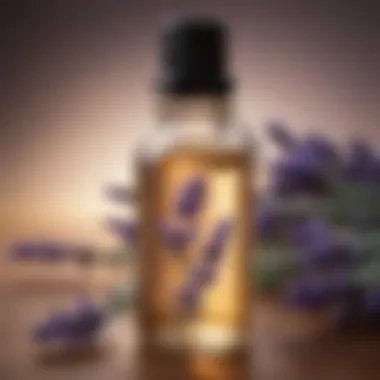 Close-up of lavender essential oil in a dropper bottle