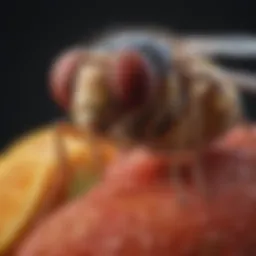 Close-up of a fruit fly on a fruit