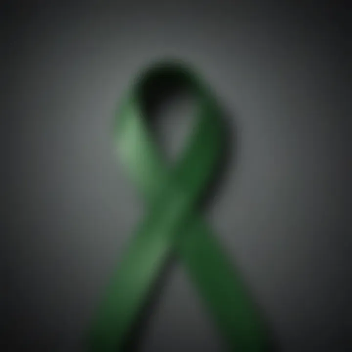 A close-up of a green ribbon symbolizing Lyme disease awareness